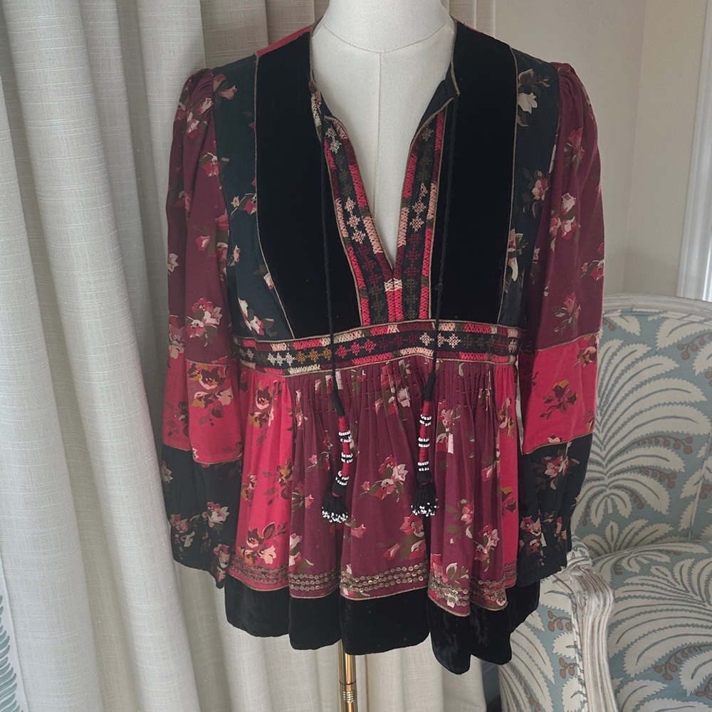 Ulla Johnson Floral Blouse in Red and Black